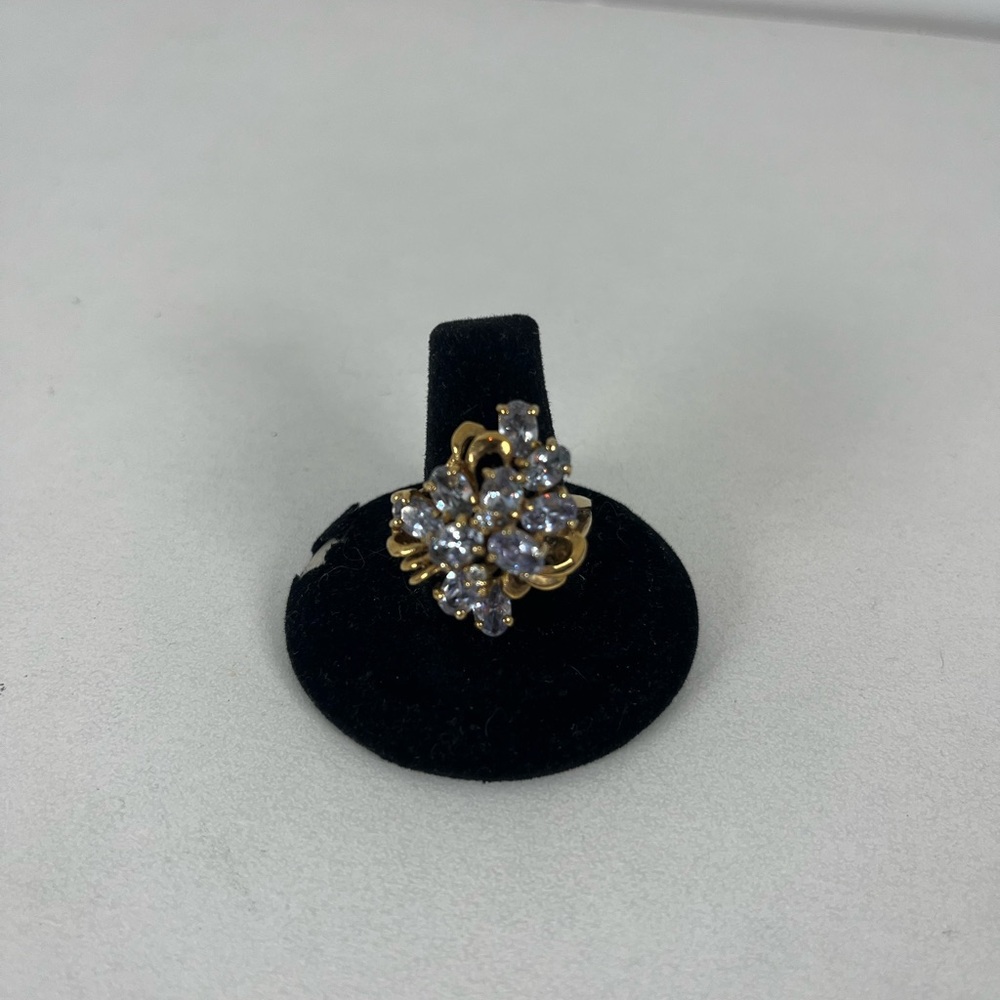 18kt Yellow Gold Electroplate Ring with Cluster Of‎ Lilac Colored Stones
